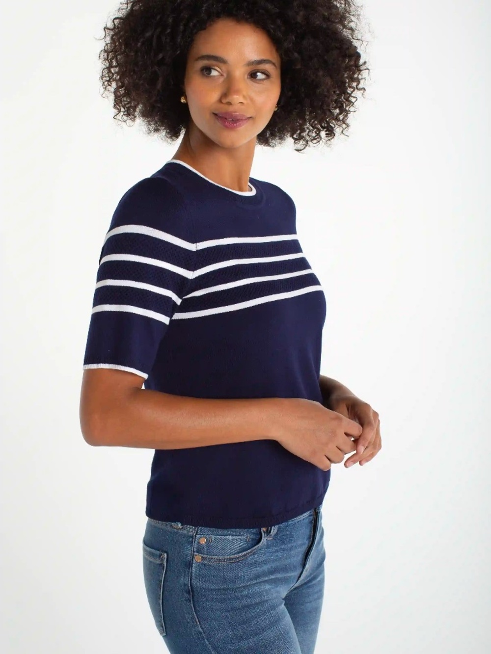 LIVERPOOL SHORT SLEEVE CREW NECK SWEATER Size 2X2X / NAVY WHITE STRIPE